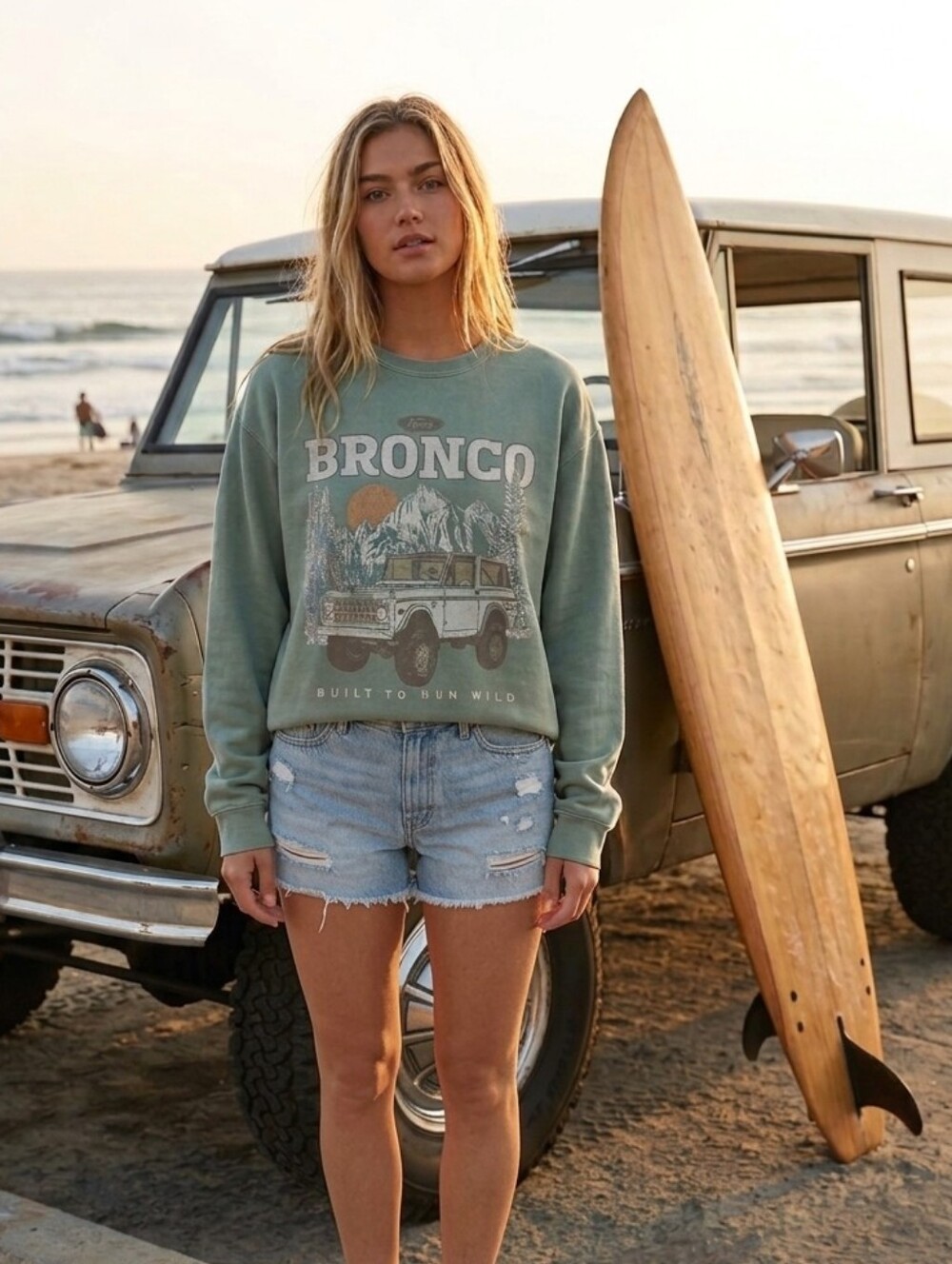 Graphic Sweatshirt Sage Green Vintage Style Ford Bronco Crewneck Unisex Size XXL